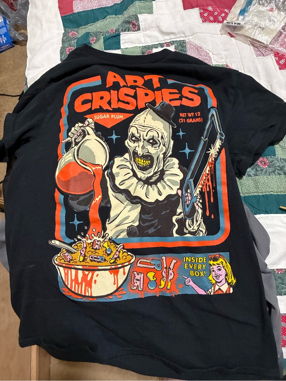Art Crispies, official Terrifier horror movie Tshirt. Size small unisex